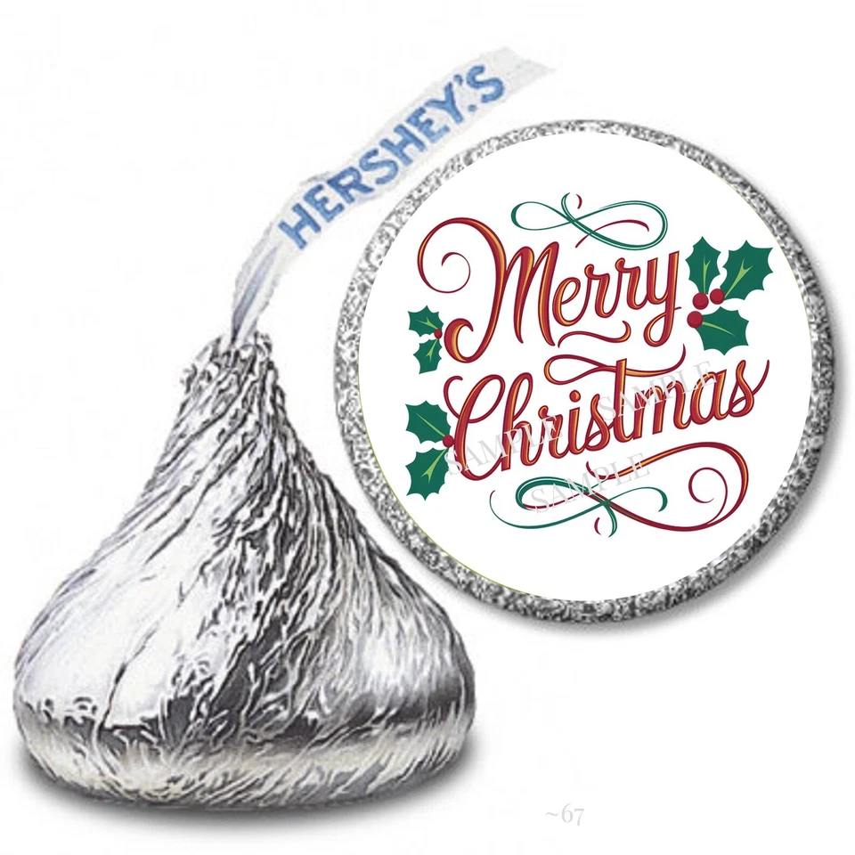 Adesivos para doces Holly Merry Christmas Party Favors Hershey Kiss - Imagem 1 de 1