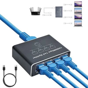 Ethernet Splitter 1 to 4 1000Mbps Ethernet Switch High Speed Ethernet Hub 4 P... - Picture 1 of 8