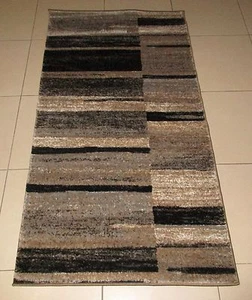 NEW MODERN BROWN/GREY HEATSET FLOOR HALL HALLWAY RUNNER RUG 80X150CM - Picture 1 of 5