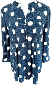 COCOMO XL Blue White Studded 3/4 Sleeve women's Pintuck Blouse top shirt Tunic - Picture 1 of 13