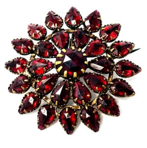Antique Bohemian Czech Republic Red Garnet/Glass Brooch Pin Prong Set - Picture 1 of 9
