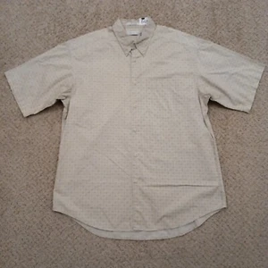 Geoffrey Beene Shirt Mens Large Beige Geometric Short Sleeve Button Down Cotton - Picture 1 of 9