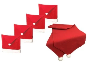 Sombrero de Papá Noel de Navidad 4 cubierta de silla y corredor de mesa a juego rojo y blanco 70 pulgadas - Imagen 1 de 4