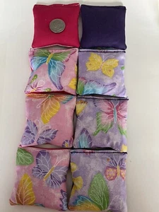 8 Butterfly 4 Purple 4 Pink Mini Cornhole Bean Bags 3 X 3" Beautiful Sparkles - Picture 1 of 3