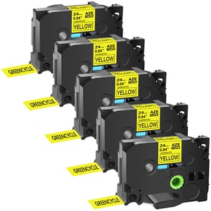 5PK 1" Compatible with Brother TZ-651 TZe-651 Black on Yellow Label Tape P-Touch - Picture 1 of 10