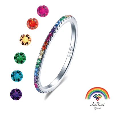 Anello Veretta Girodito Multi in argento 925 rodiato - Rainbow Collection - Immagine 1 di 4