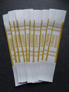 10 Mustard $10,000 Cash Money Self-Sealing Straps Currency Bands - Picture 1 of 1