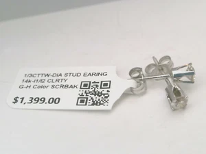 $1300 14k SOLID WHITE Gold CERTIFIED 1/3CTTW CT REAL Diamond Stud Earrings! WOW - Picture 1 of 15