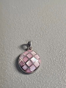 925 Pendent Checker Board Inlay Pink Gemstones - Picture 1 of 5