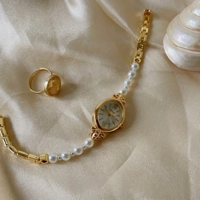 Reloj de pulsera dorado estilo francés vintage único delicado para mujer regalo de moda Foto 1 de 4