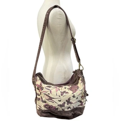 Bolso de Transporte Grande Lucky Brand Butterfly Runaway Lona Gamuza Crema Púrpura Foto 1 de 4