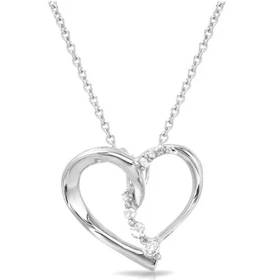 Precioso Collar Corazón 18" Con Diamante Genuino en Plata de Ley 925 Marcado QJ Foto 1 de 4