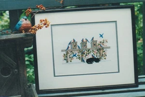 Blue Birds Play While Kitty Sleeps by Diane Graebner cross stitch pattern - Picture 1 of 1