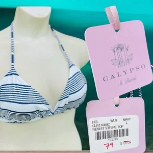 NWT $85 Calypso St Barth Bikini Swimsuit Top Navy Blue Stripe Nautical Coastal - Picture 1 of 9