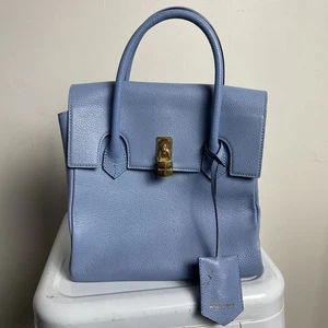 Samantha Thavasa Blue Leather Top Handle Bag Gold Lock Structured Tote - Bild 1 von 15