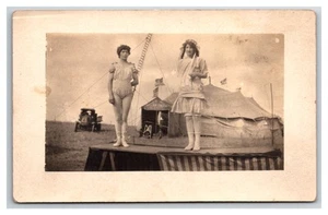 CIRCUS TRAPEZE acrobats RPPC ~ HONEST BILL'S Circus , sideshow & Crossdress - Picture 1 of 2