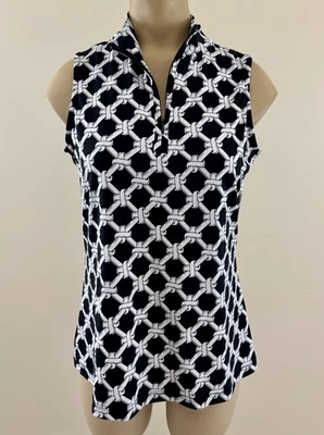 LULU B Womens Small Black White Knots On 1/4 Zip Sleeveless UPF Stretch Top EXC - Image 1 of 4