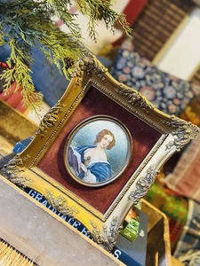 Vintage Kamee Bild Cowper konvex gold verziert Samt Dame Portrait Gräfin - Bild 1 von 9