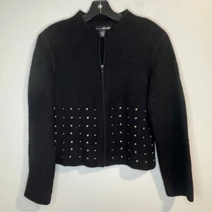 Willi Smith 100% Wool Black Studded Cardigan Sweater - Picture 1 of 6