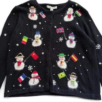 Vintage Navidad Invierno Festivo Abuela Cárdigan Suéter Talla XL Foto 1 de 4