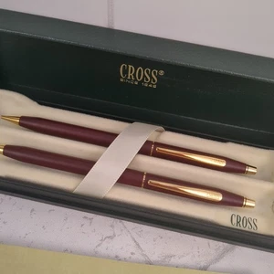 CROSS Century Pen Pencil Set Matte Burgundy Bordeaux & 23K Gold Plated Trim - Picture 1 of 14