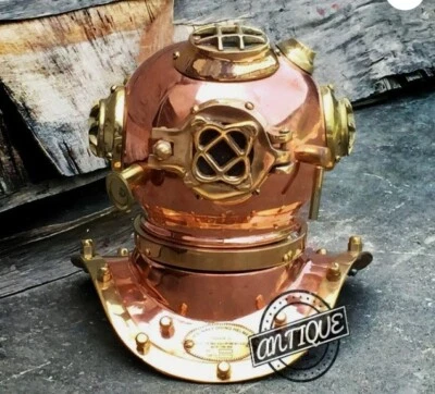 Antiguo casco de buceo de cobre de la Marina de EE. UU. mar escritorio de latón macizo decoración vintage. Foto 1 de 4