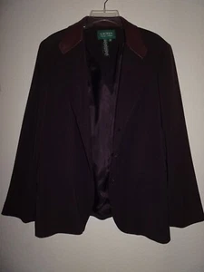 RALPH LAUREN BROWN EQUESTRIAN RIDING BLAZER,LEATHER COLLAR,HORSE BUTTONS SZ 16W - Picture 1 of 9