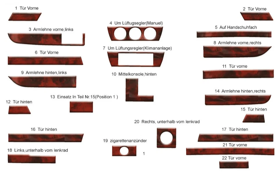 Kit de molduras de manija de puerta panel de tablero Wood Look para Audi 100 A6 1994-1997 Foto 1 de 4