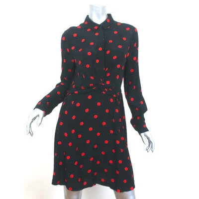GANNI Twist-Front Shirtdress Barra Black/Red Polka Dot Print Crepe Size 38 - Image 1 of 4