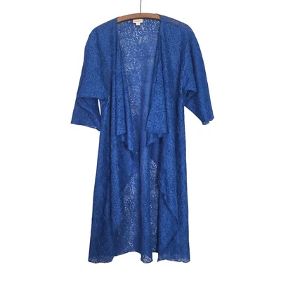 LuLaRoe Pequeño Sólido Azul Real Floral Encaje Shirley Largo Kimono PEQUEÑO Foto 1 de 4