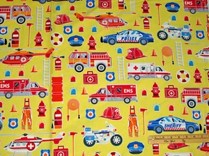 Save the Day Fireman Nurse Doctor Police EMT Cotton Fabric 23" x 42" #9736-33 GL - Picture 1 of 3