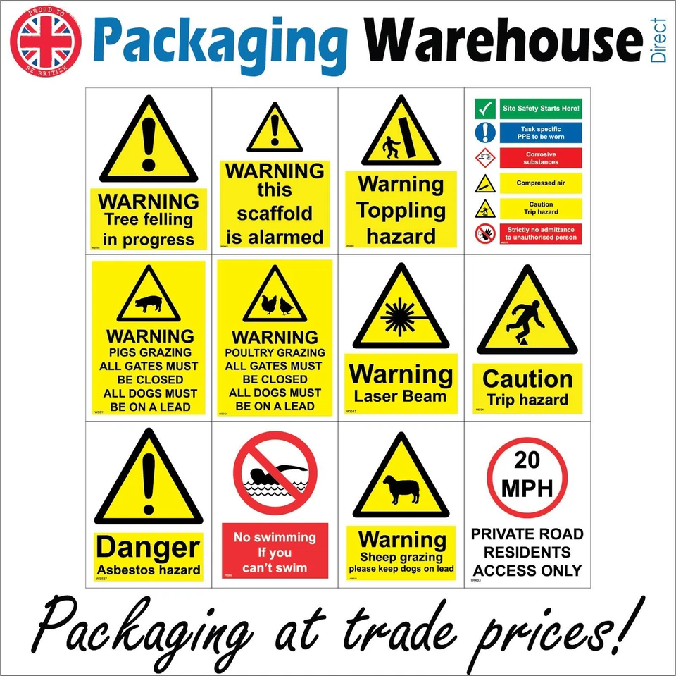 PWDIRECT Farming Animals Signs Tree Felling Trip Hazard Laser Beam Water Swimming GBP012