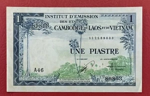 FRENCH INDOCHINA 1 PIASTRES 1954 Pick# 105 XF. #PL2948 - Picture 1 of 2
