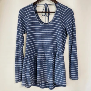 Modcloth Women's Blue White Striped Peplum Knit Top Size S - Picture 1 of 6
