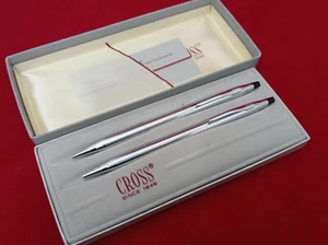 CROSS SET ENSEMBLE CHROME BALLPOINT PEN / MECHANICAL PEN RARE VINTAGE BOXED - Picture 1 of 5