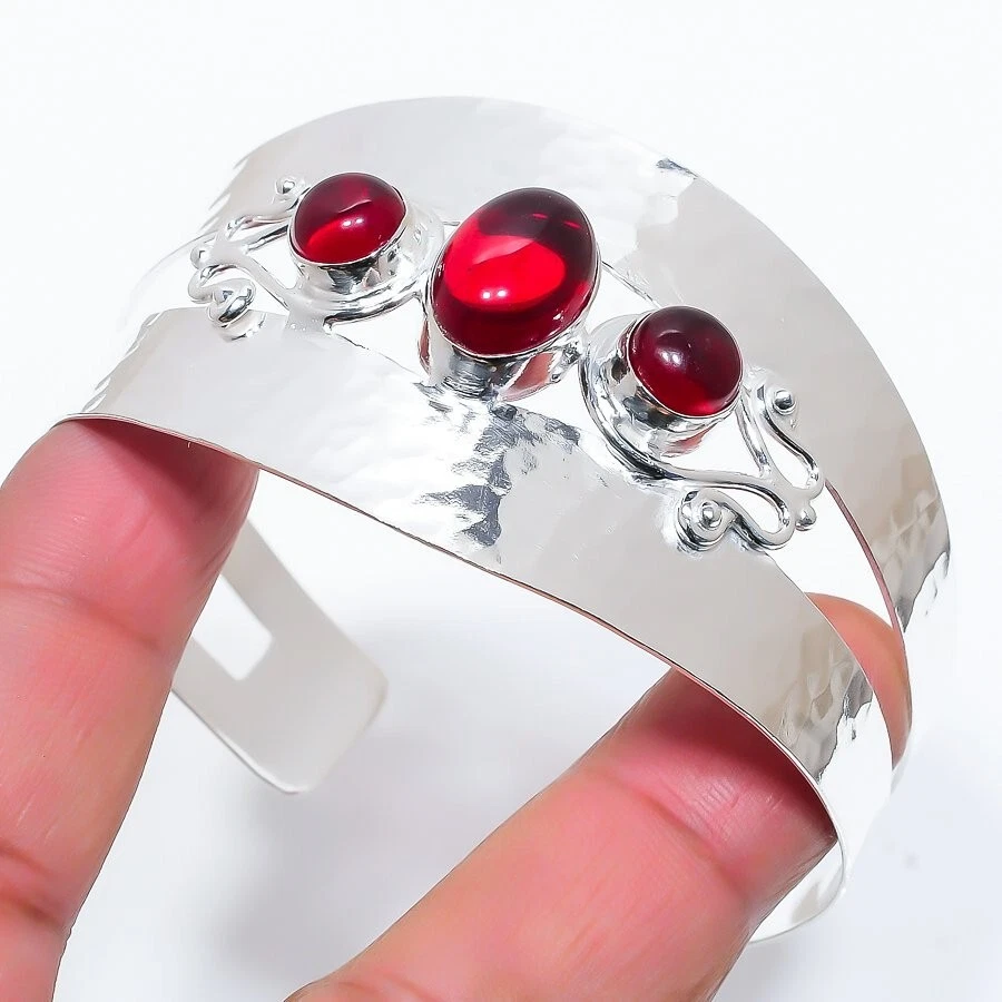 Brazalete ajustable de plata de ley 925 con piedras preciosas de cornalina roja Foto 1 de 1