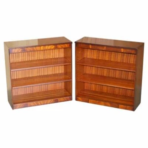 PAIR OF SHAWS OF LONDON FLAMED MAHOGANY DWARF OPEN LIBRARY BOOKCASES SMALL SUITE - Picture 1 of 12