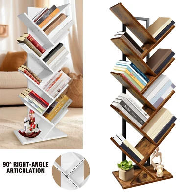 Bookshelf 9 Tier Tree Bookcase Floor Standing Wooden Shelves Storage Furniture - Image 1 of 4