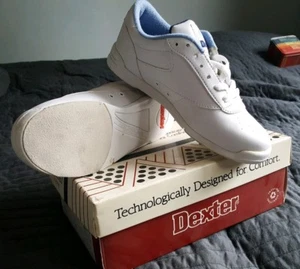Dexter women's bowling shoes, white/baby blue, Size 6; suede sole sports shoes - Picture 1 of 5