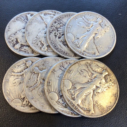 [Lot of 8] Walking Liberty Half Dollar - 90% Constitutional Silver - No Culls Cover