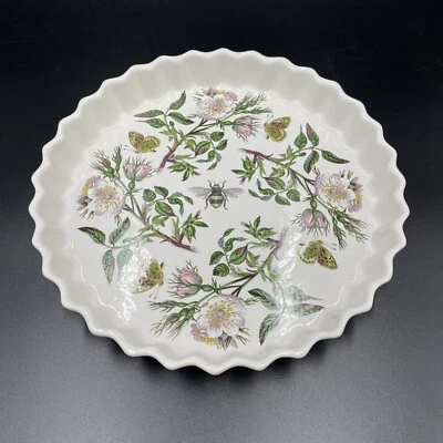 Portmeirion Jardín Botánico Acanalado Quiche Plato para Hornear 12 Pulgadas Perro Rosa Abeja Foto 1 de 4