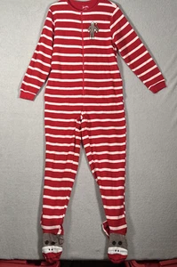 Nick & Nora Footed Footie Pajama Set White Red Stripes Sock Monkey Women Size S - Picture 1 of 13