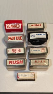 9 Self Inking Rubber Stamps Scanned Past Due Posted Rush Paid Thank You Received - Picture 1 of 4