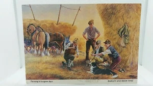Vintage Postcard Farmworkers Enjoy Barley and Beer Time Painting by Dudley Pout - Picture 1 of 2