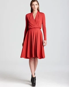 10 Vestido Crosby Derek Lam indio rojo envolvente frontal L/S nuevo con etiquetas 8 - Imagen 1 de 1