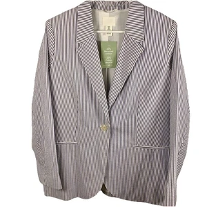 NUEVO CON ETIQUETAS H&M Chaqueta Blazer Seersucker Rayas Mujer Talla M Algodón Preppy Trabajo Costero - Imagen 1 de 15