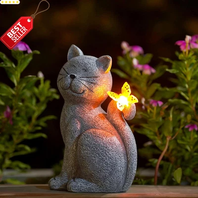 Cat Garden Statues Outdoor Decor with Butterfly Yard Lawn Patio Ornament Gift US - Image 1 of 4
