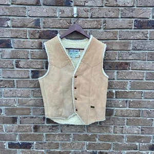 Vintage 70s Suede Hide Sherpa Lined Wrangler Snap Button Vest - Picture 1 of 5