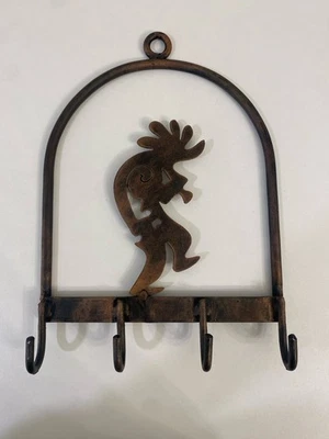 Porta llaves de hierro hecho a mano Kokopelli 4 ganchos montaje en pared decoración del hogar Foto 1 de 4