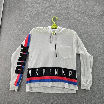 Victoria's Secret розовый женщин толстовка с капюшоном S белый Colorblock логотип Activewear - Изображение 1 из 4